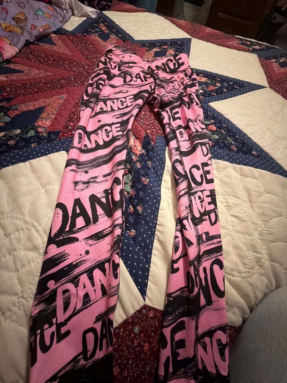 Justice Girls Pink and Black Dance Print Leggings size 7/8